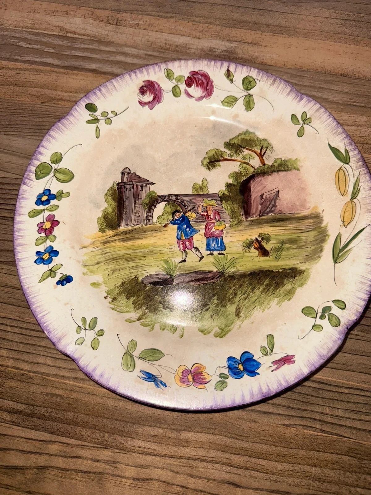 assiette ancienne faïence peinte main vp – photo 2